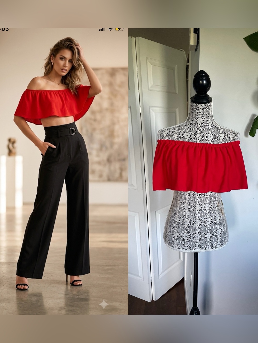 Aritzia Wilfred Red Off-Shoulder Crop Bandeau Top Blouse. Small.